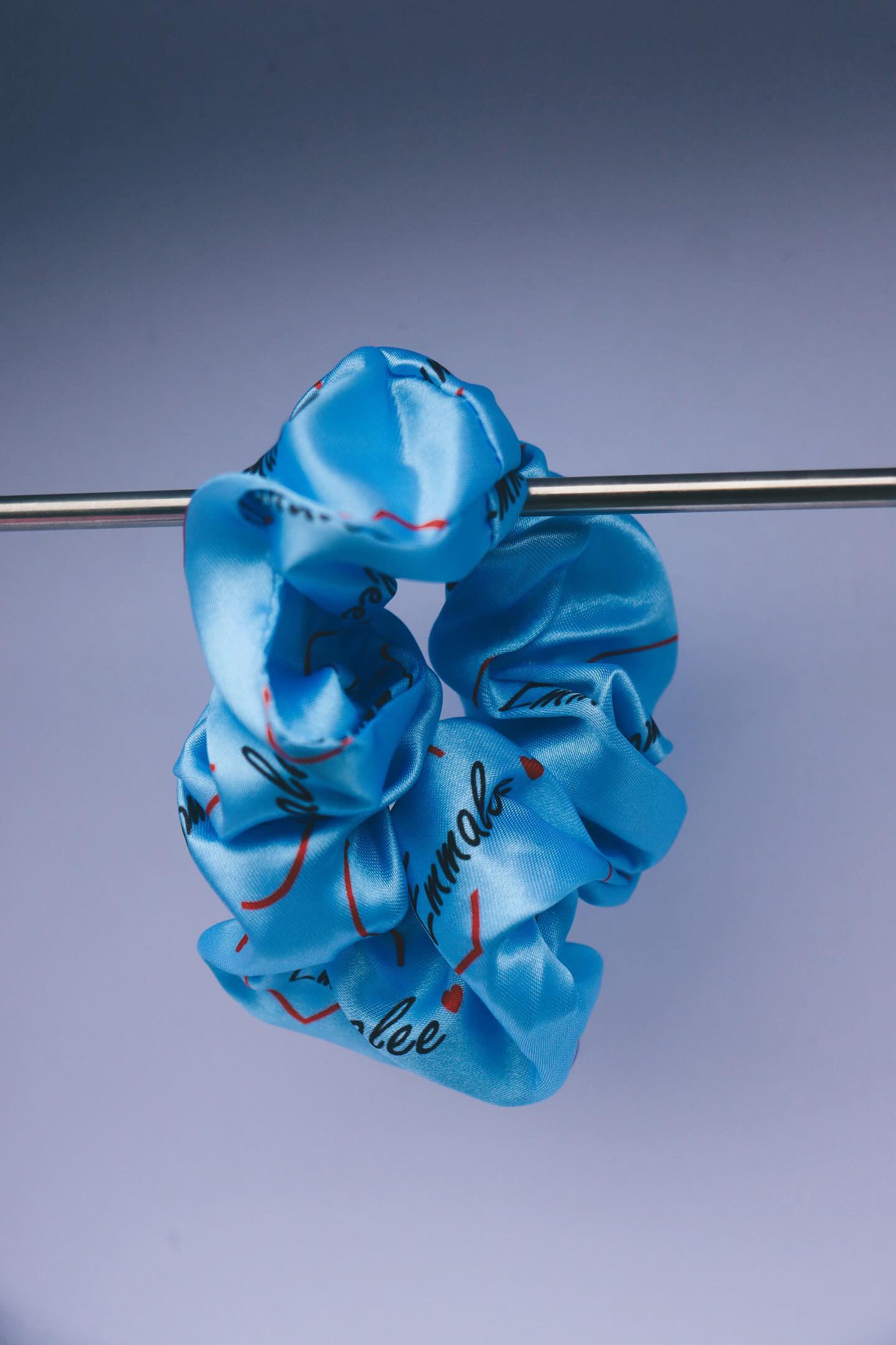 Blue branded scrunchie