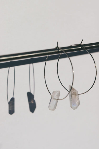 Clear quartz earring hoops