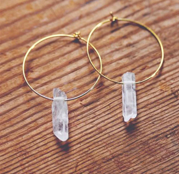 Natural shaped clear quartz’s hoop earrings
